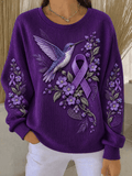 Women's Purple Floral & Hummingbird One Day At A Time Print Long-Sleeve Knit Top