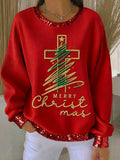Women's Christmas Cross Print Casual Sweatshirt