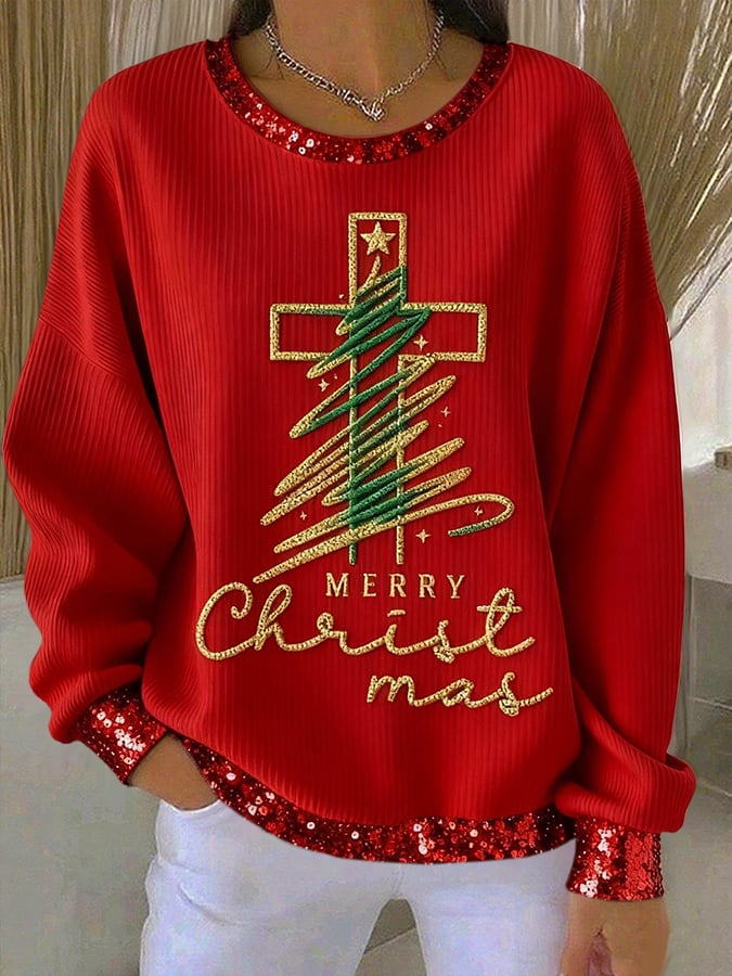 Women's Christmas Cross Print Casual Sweatshirt