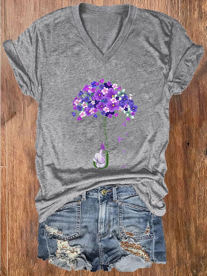 Women's I Will Remember For You Dementia Alzheimer's Disease Awareness Printed V-Neck T-Shirt