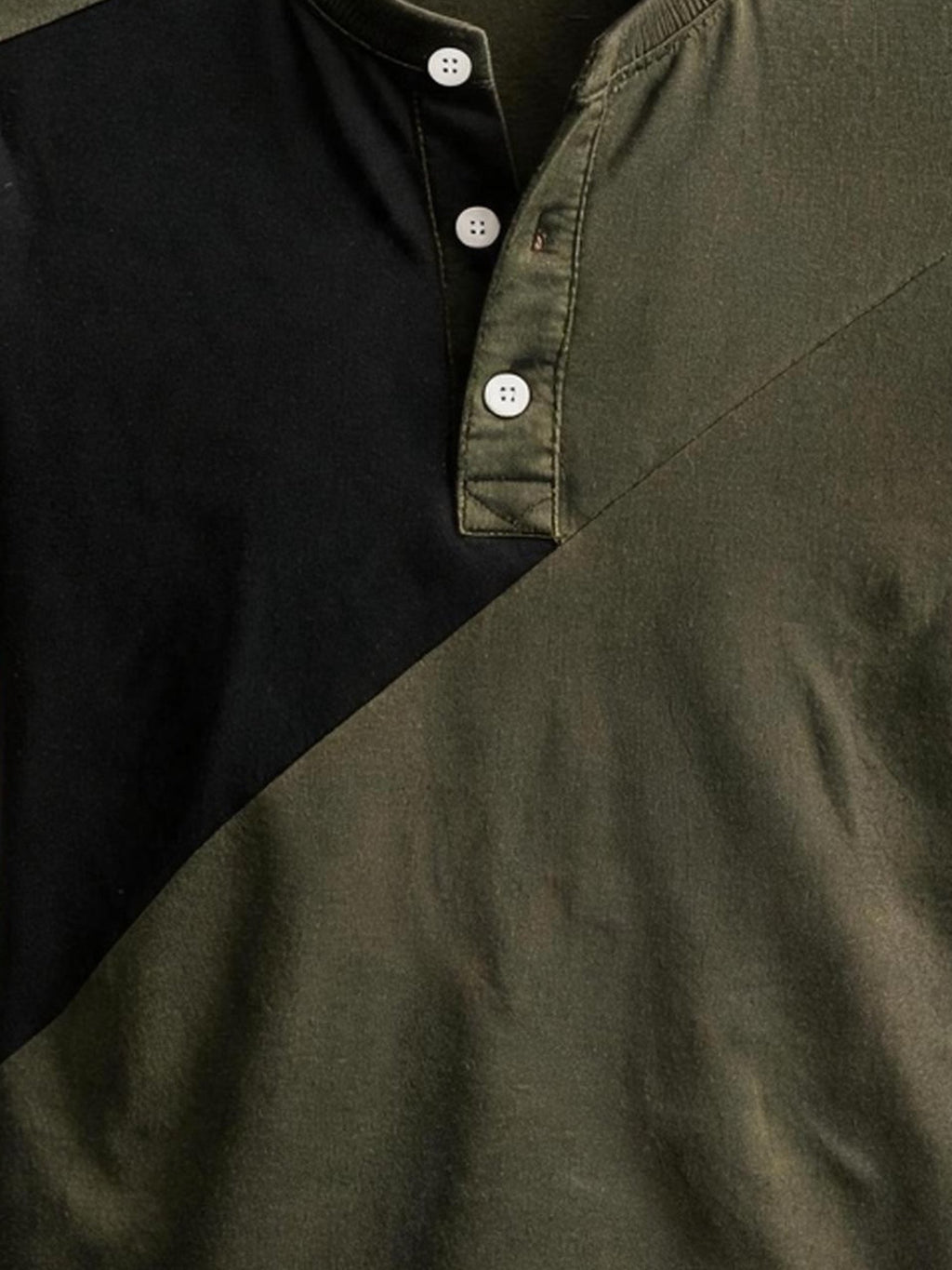 Men's Retro Color-Block Short-Sleeve Henley T-Shirt