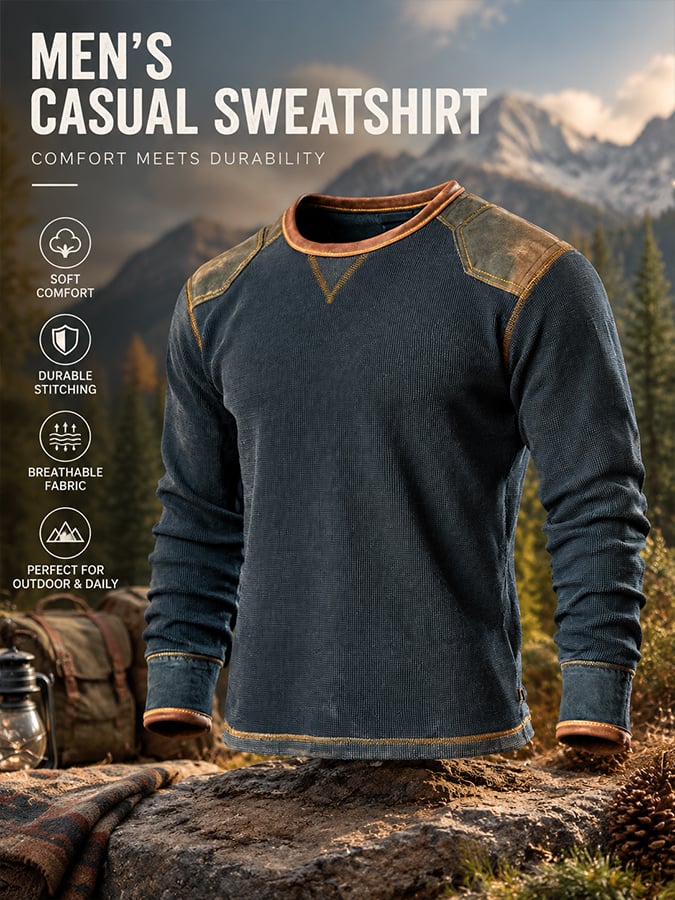 Men's Retro Comfortable Color-Block Crew Neck T-Shirt