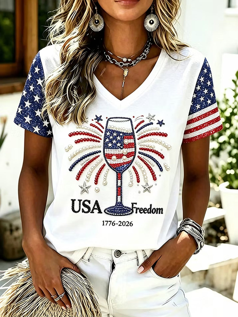Women's Independence Day Casual Printed Short-Sleeve T-shirt