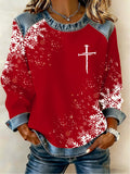 Women's Casual Retro Christmas Fleece-Lined Color-Blocked Sweatshirt