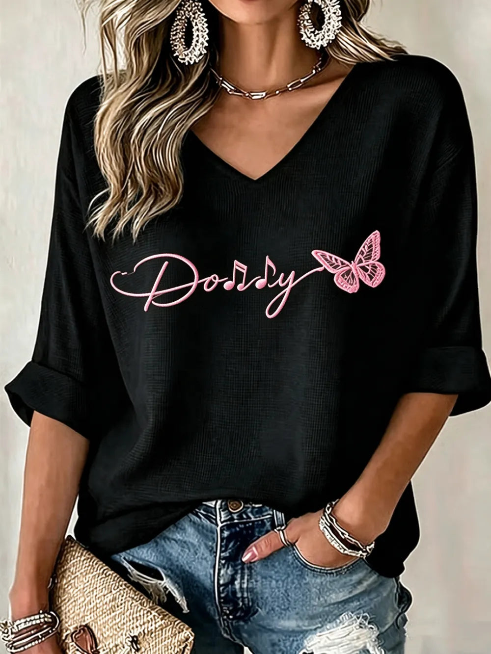 Women'S Commemorative Printed Waffle Top
