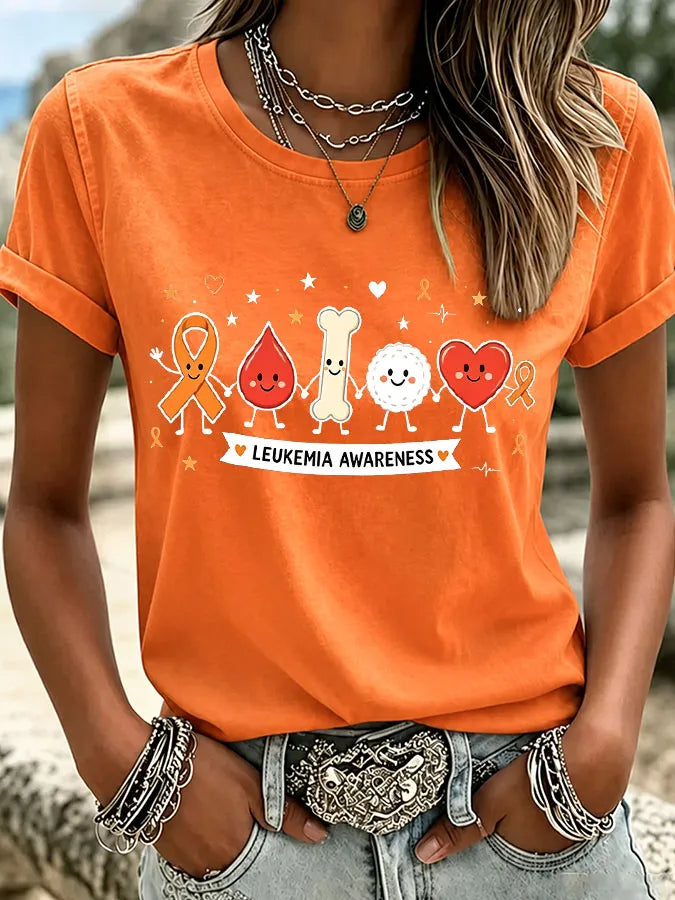 Women's Leukemia Awareness Printed Casual T-Shirt