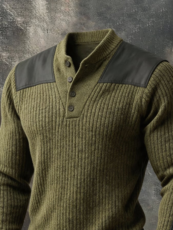 Men's Retro Color-Block Henley Sweater