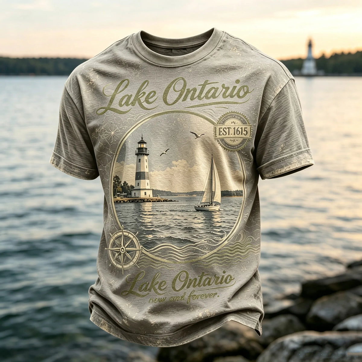 Men's Retro Lake Ontario Print T-shirt