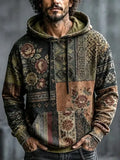 Men's Boho Spliced Rose Leopard Print Hoodie