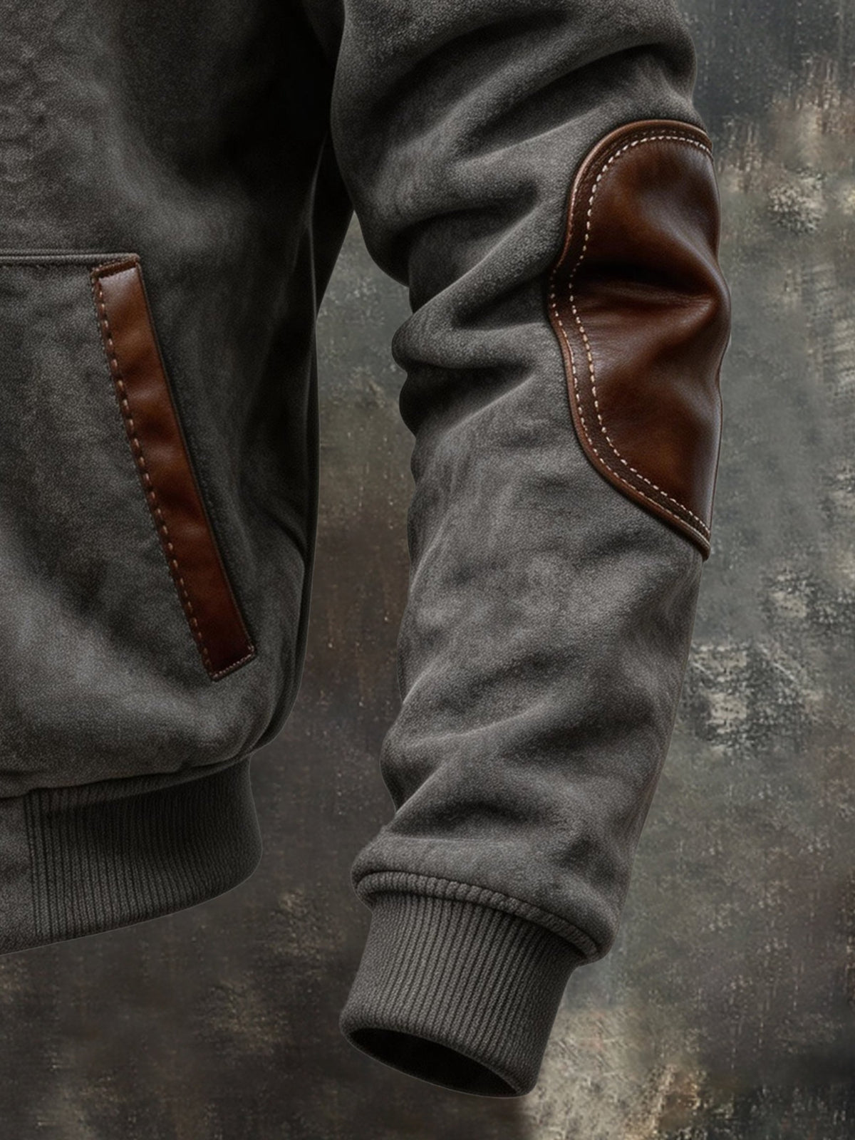 Men’s Vintage-Style Leather-Paneled Hooded Jacket