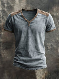 Men's retro wash colorblock V-neck short sleeve t-shirt