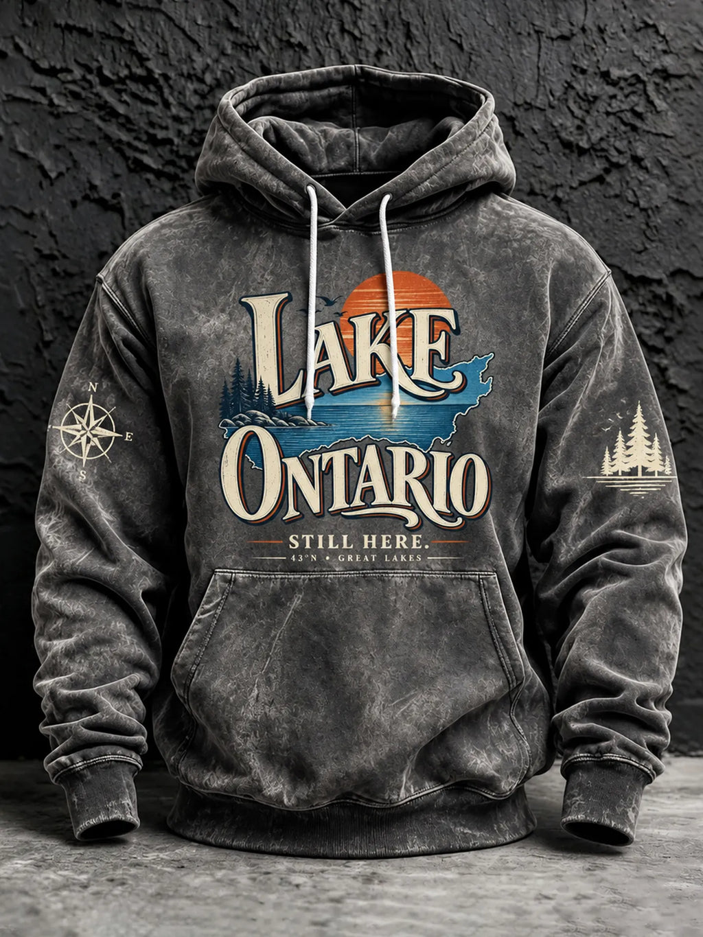 Men's Retro Lake Ontario Pattern Warm Hoodie