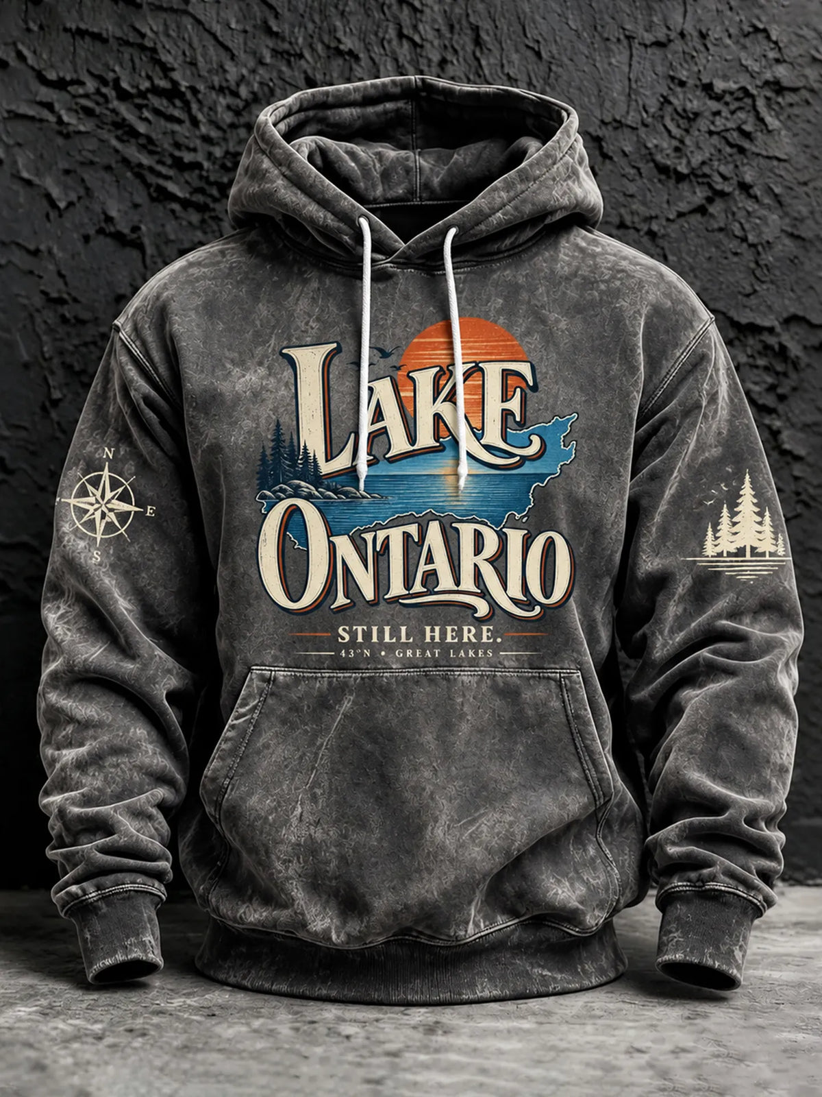 Men's Retro Lake Ontario Pattern Warm Hoodie