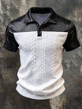 Men'S Fashion Short-Sleeve T-Shirt With Textured Leather Paneling