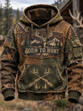 Retro Hunting Culture Print Casual Hoodie