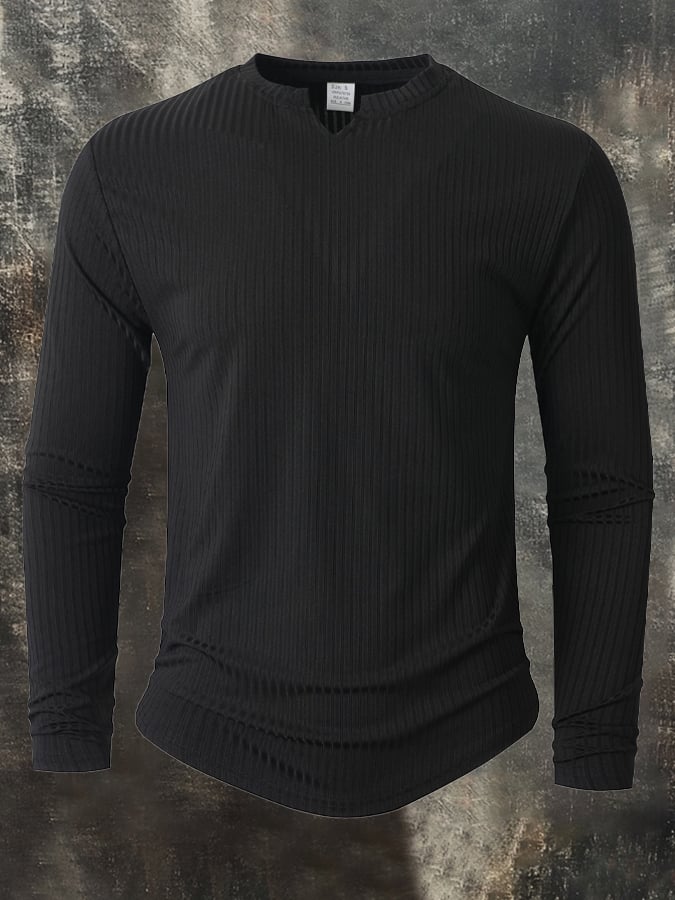 Men's Retro Ribbed-Knit Stretch V-Neck T-Shirt