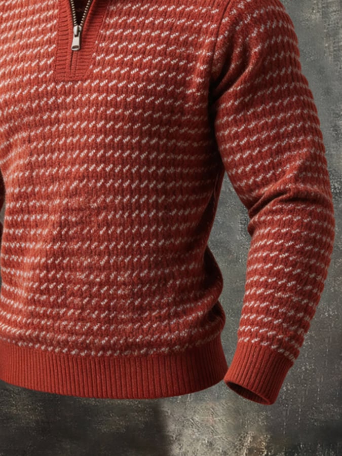 Men's Vintage Chunky-Knit Wool Quarter-Zip Long-Sleeve Sweater