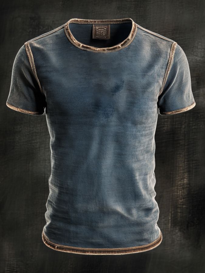 Men's casual washed round neck short sleeve t-shirt