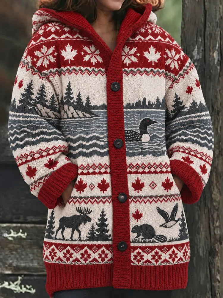 Women's Vintage "lake Ontario, Canada" Knit Cardigan