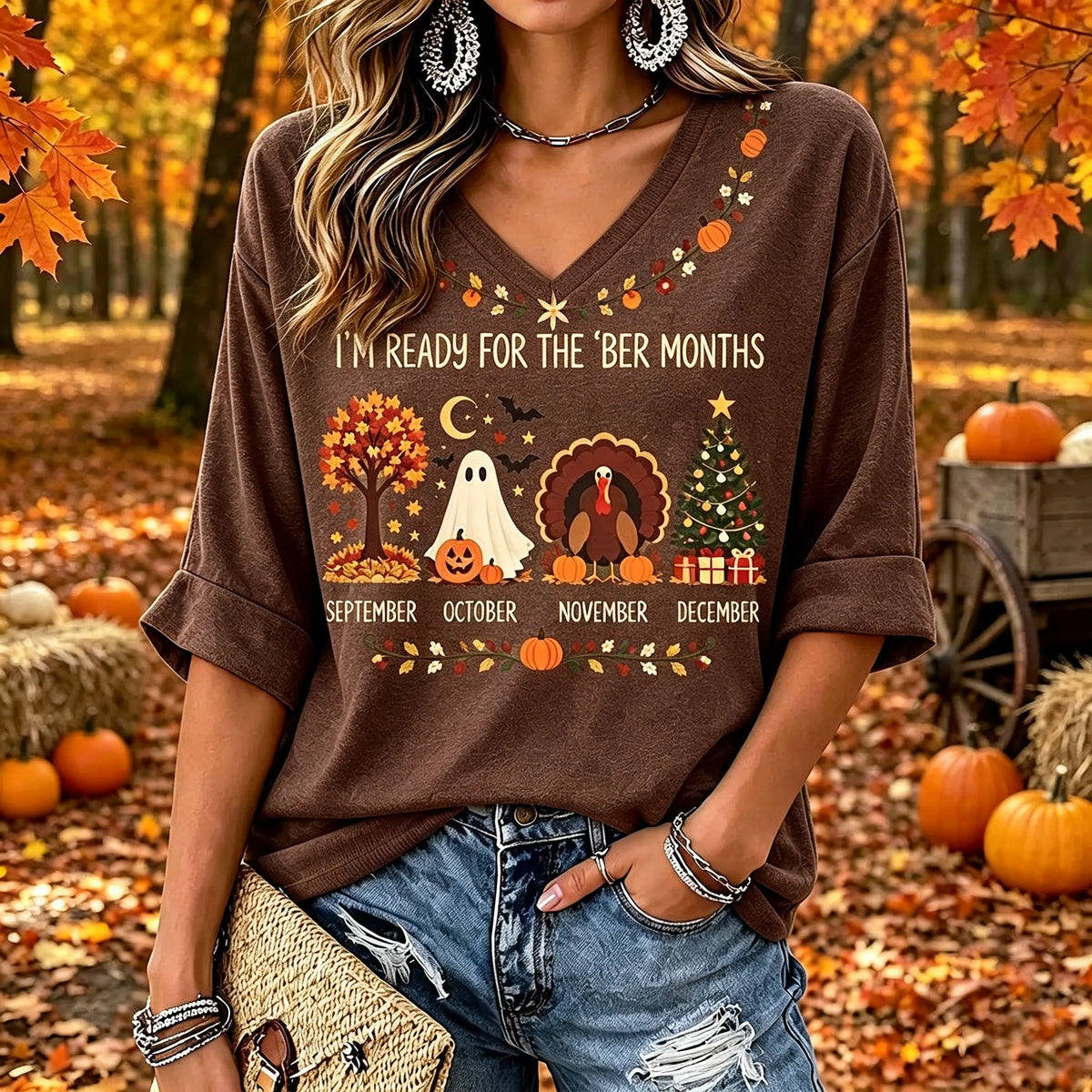 Women's Retro Autumn Casual V-neck T-shirt