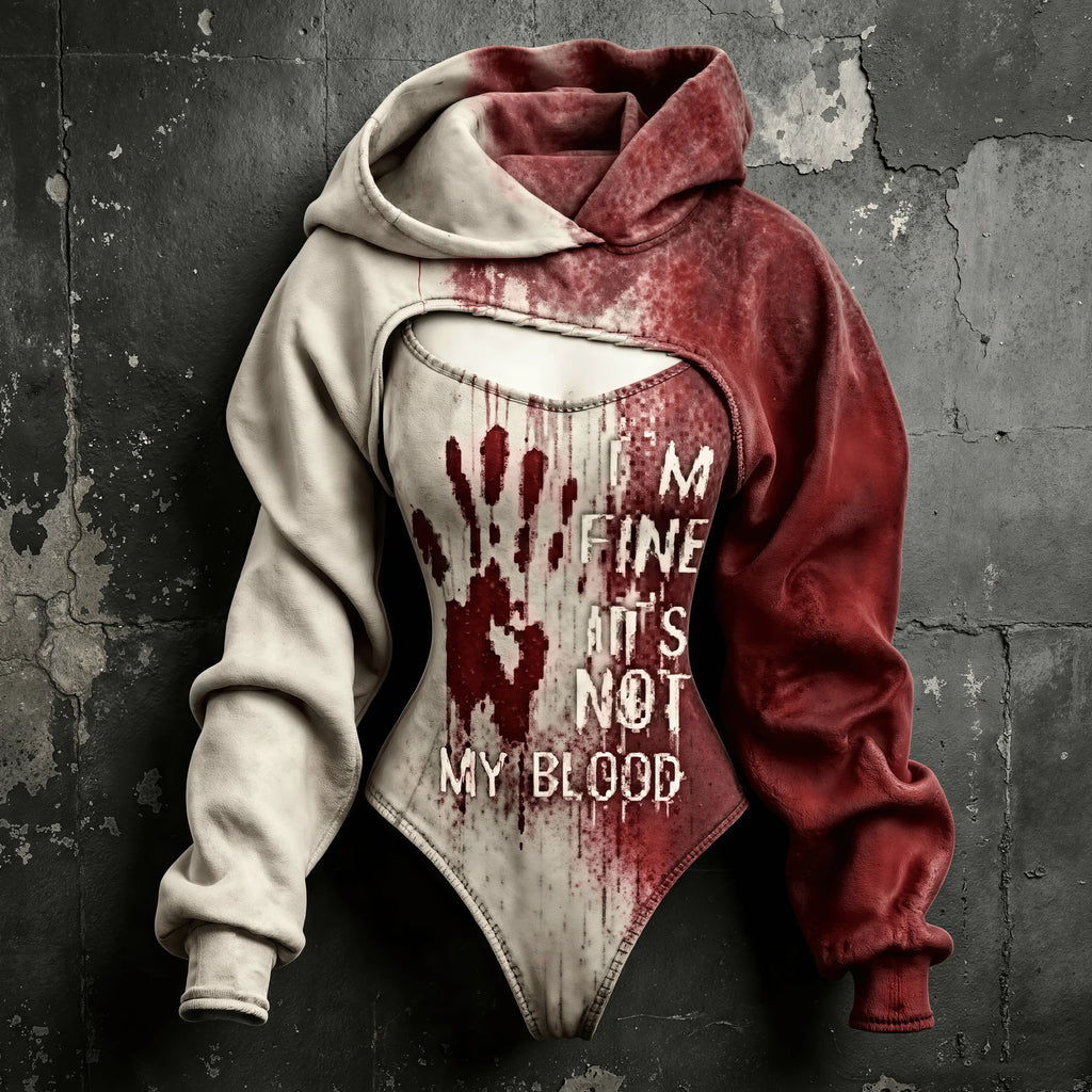 Women's Halloween Bloodstain "i'm Fine It's Not My Blood" Print Hoodie Two-piece Set