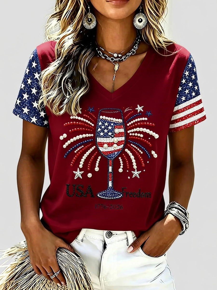 Women's Independence Day Casual Printed Short-Sleeve T-shirt