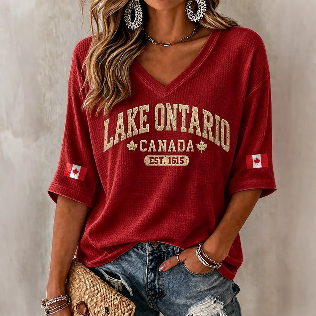 Women's Retro 1615 Ontario Printed Mid-sleeve T-shirt