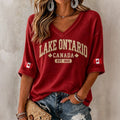 Women's Retro 1615 Ontario Printed Mid-sleeve T-shirt