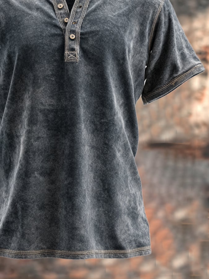 Men's retro colorblock slim fit short sleeve Henley T-shirt
