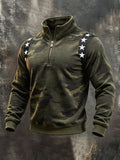 Men's Retro Color-Block Camouflage Print Quarter-Zip Sweatshirt