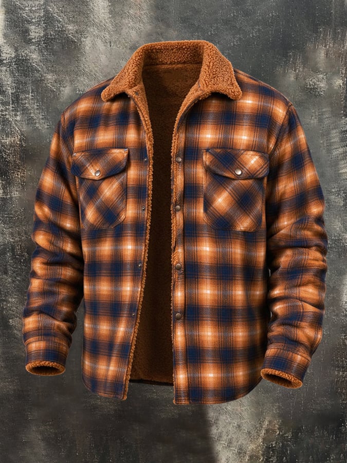 Men's Vintage Western-Style Patterned Fleece-Lined Warm Jacket