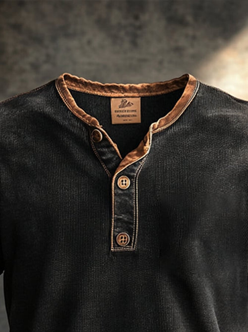 Men's casual waffle henley t-shirt, short sleeve