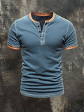 Men's casual retro color block Henley T-shirt