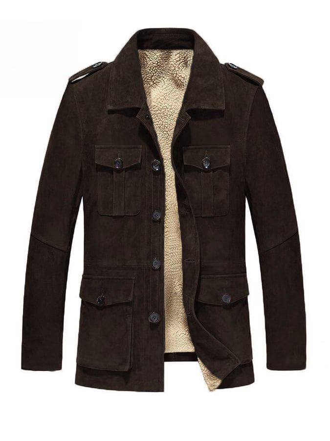 Men's Vintage Faux Suede Long Trench Coat – Fleece-Lined and Thickened for Warmth