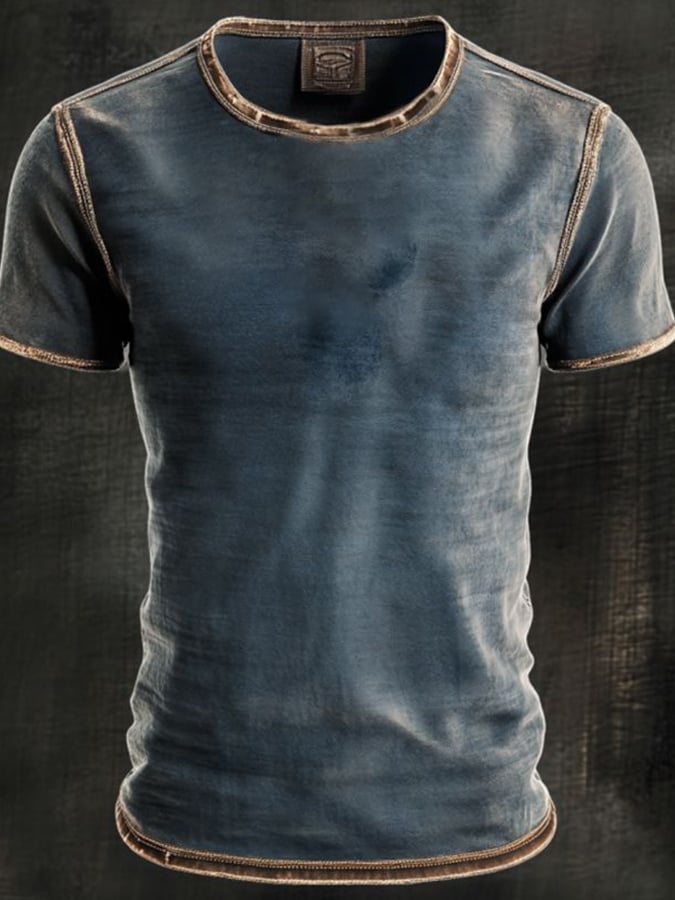 Men's casual washed round neck short sleeve t-shirt