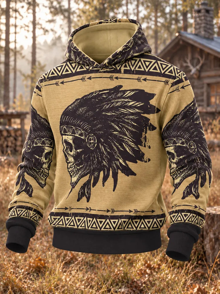 Men's Halloween Native American Skull Pattern Hoodie