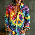 Men's Tie‐dye Peace Symbol Print Long Sleeve Shirt