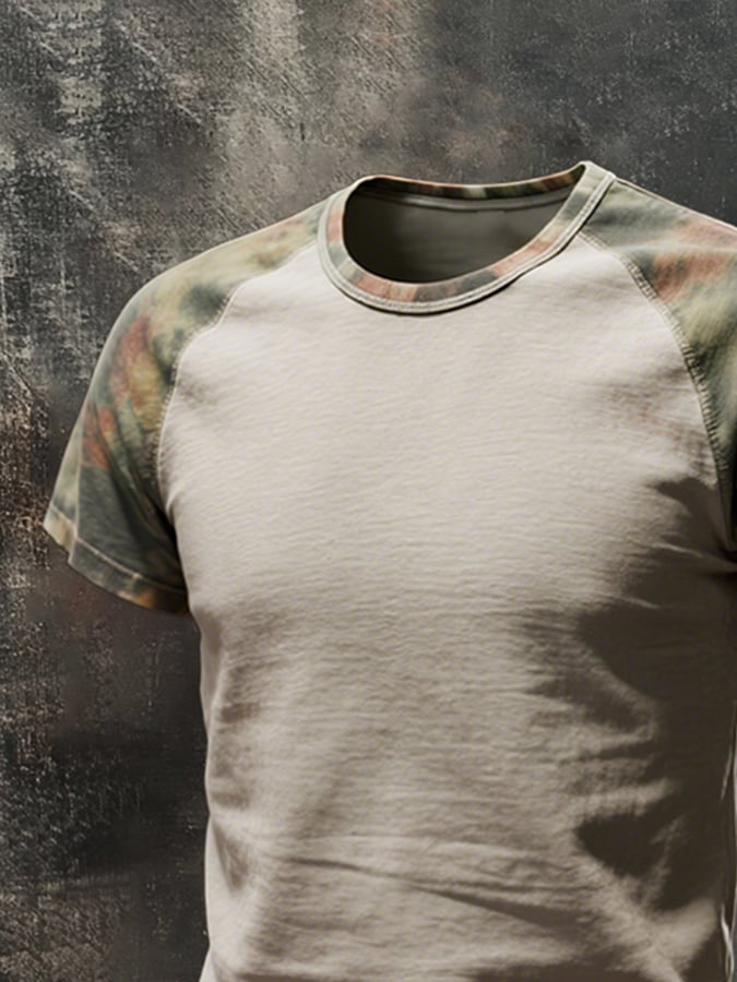 Men's round-neck raglan-sleeved T-shirt in color block style