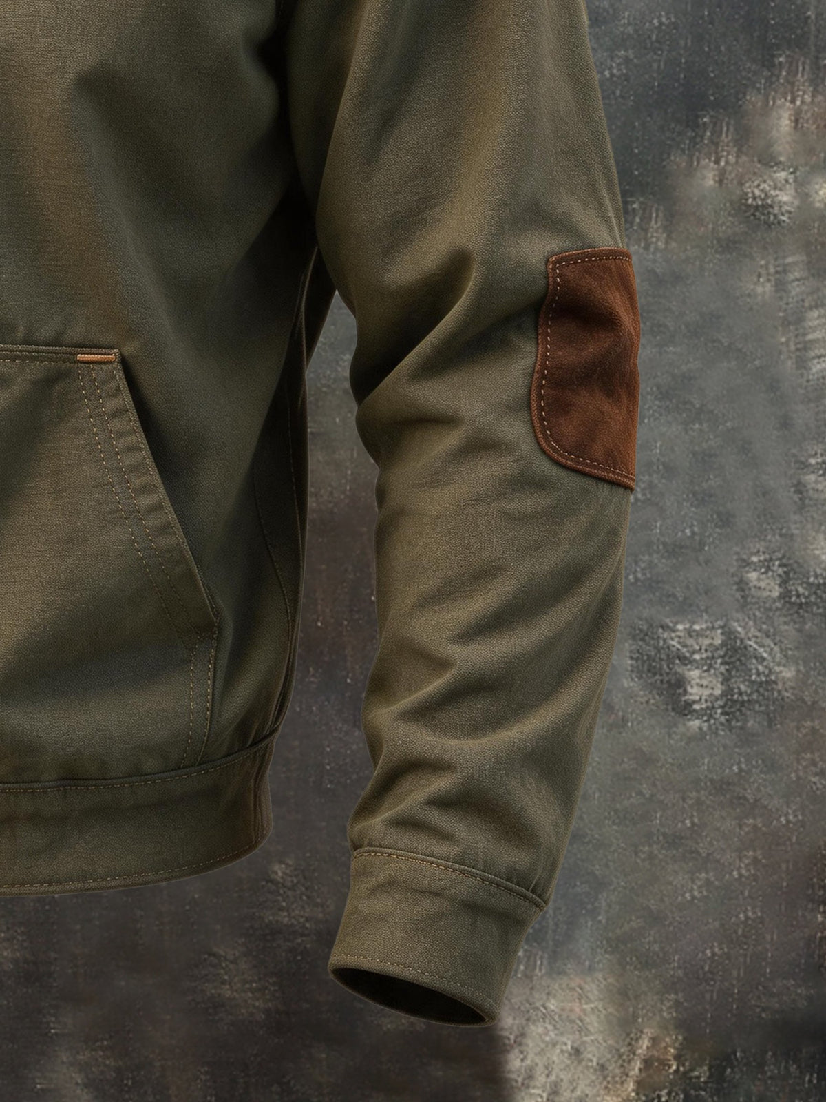 Men’s Vintage-Style Suede-Panel Colorblock Zip-Up Sweatshirt