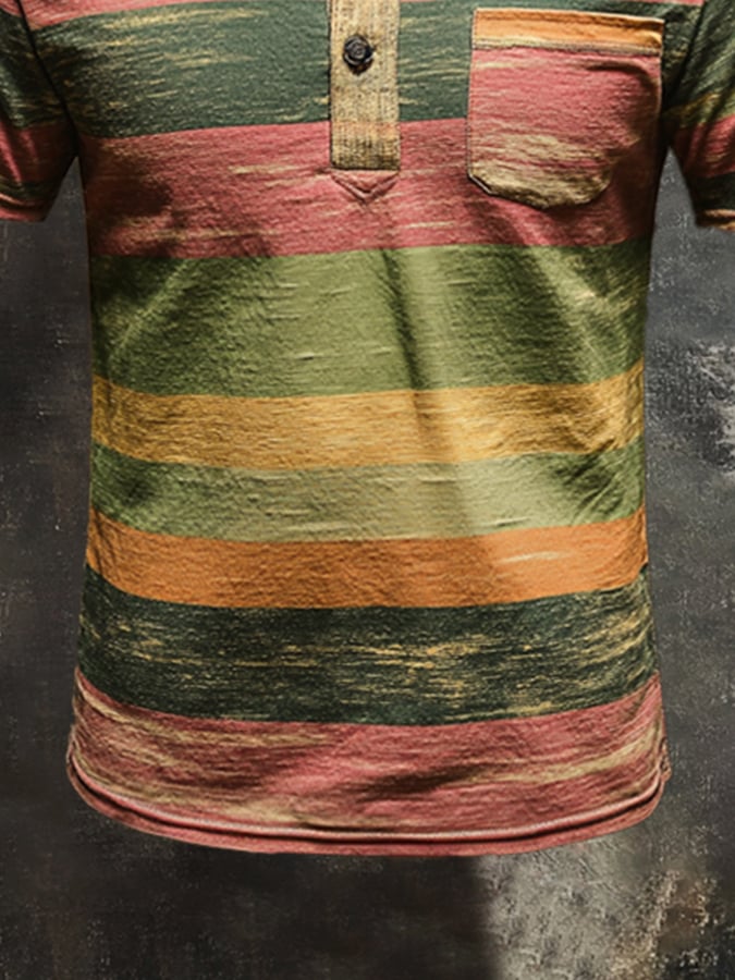 Men's striped colorblock short-sleeve polo shirt