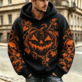 Men's Retro Halloween Pumpkin Smiley Face Knit Jacquard Warm Hooded Sweater