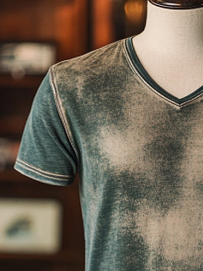Men's vintage-look colorblock V-neck short-sleeved T-shirt