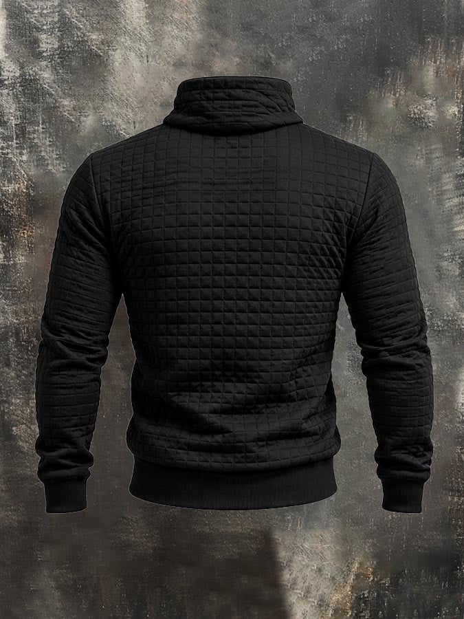Men's Retro Textured Paneled Leather-Detail Mock-Neck Sweatshirt