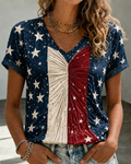 Women'S Retro Flag Art Printed Casual Short Sleeved T-Shirt