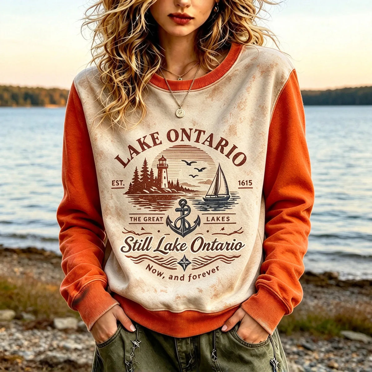Women's Retro Lake Ontario Print Sweatshirt