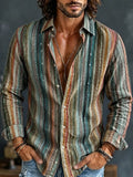 Men's Vintage Mixed Hues Vertical Stripe Print Long Sleeve Shirt