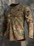 Men's Vintage Camo DD-214 Long-Sleeve Henley T-Shirt