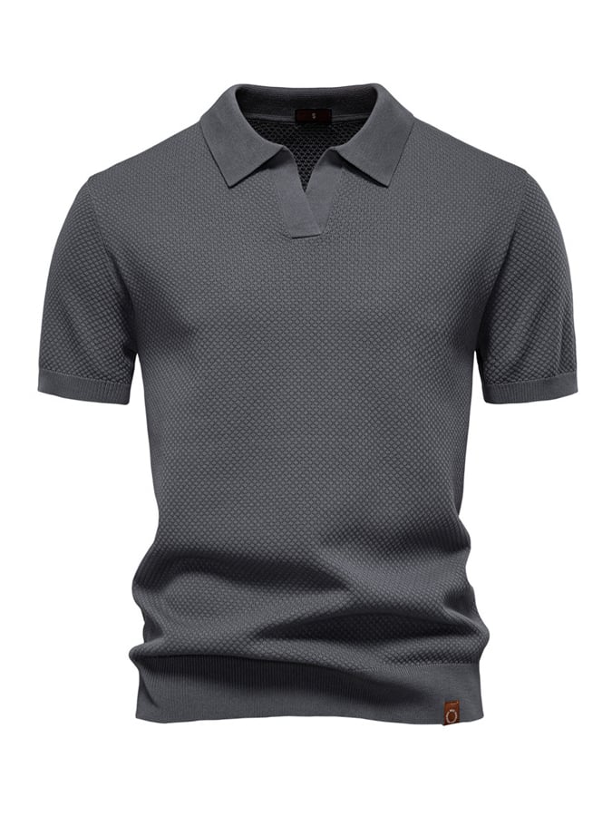 Men's business polo shirt with gull collar and pineapple pattern, knitted, short sleeves