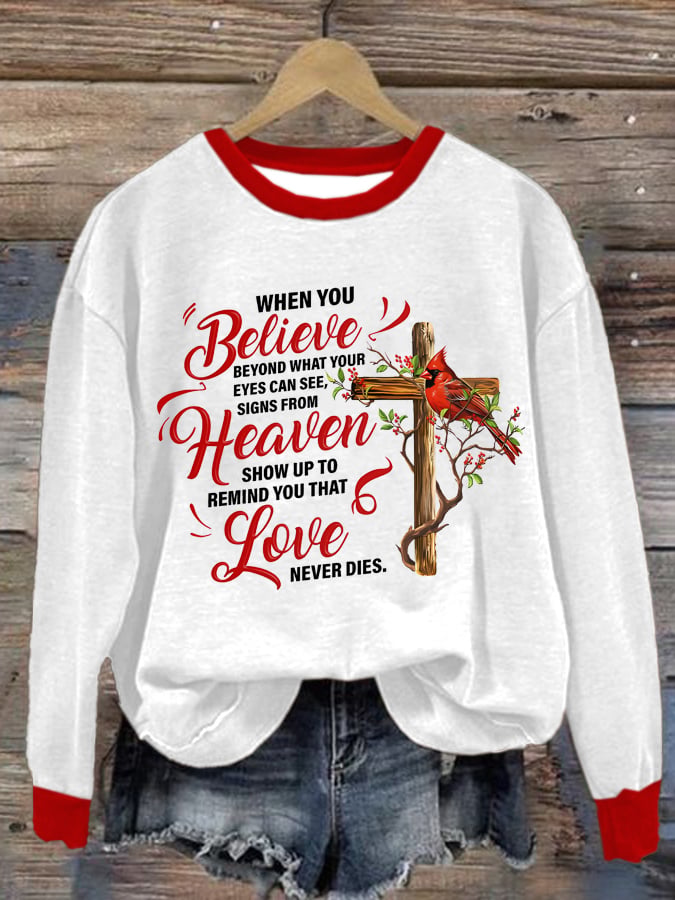 Women Faith Cross Print Long Sleeve Sweatshirt