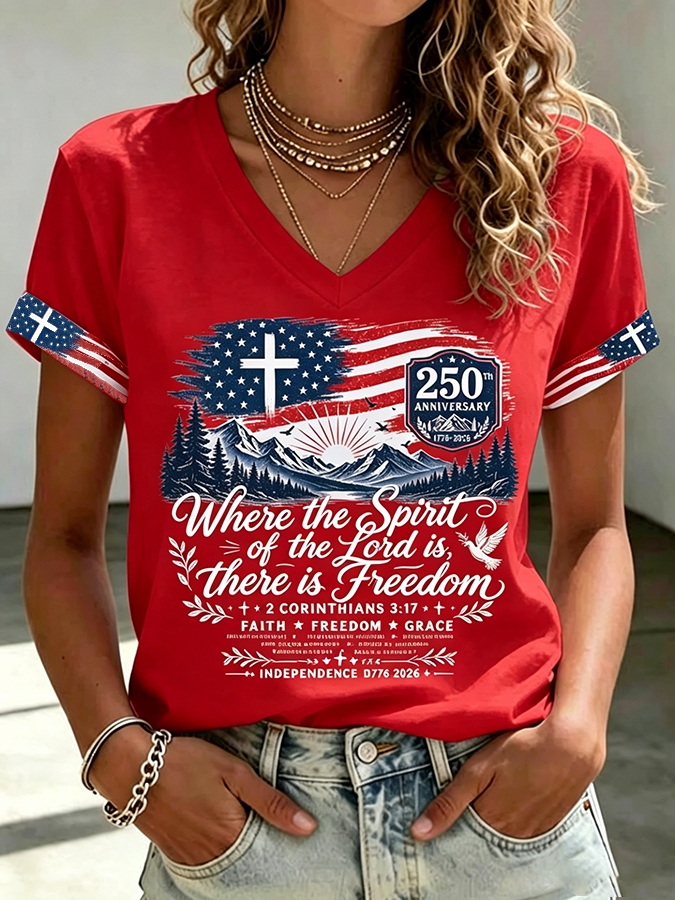 Women's American Flag Printed Casual T-shirt